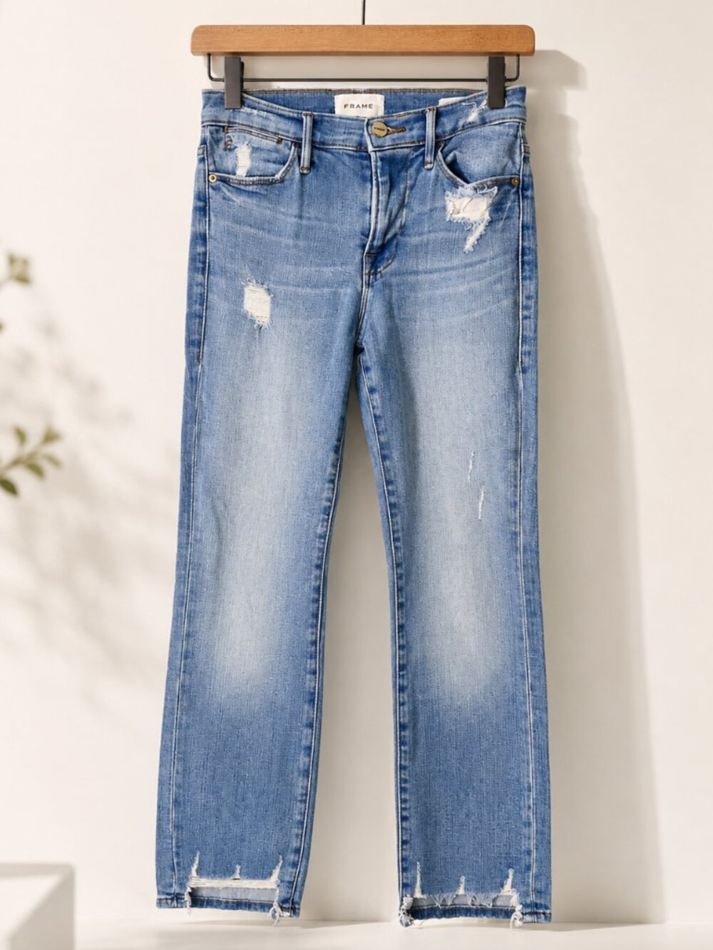 Frame Le High Straight Blue Jeans Distressed 25 Women's